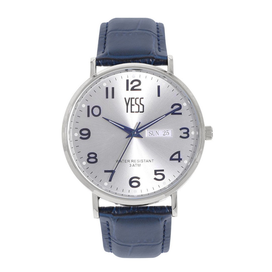 Reloj Yess Casual Caballero Grande Cuero Azul Analógico 3ATM