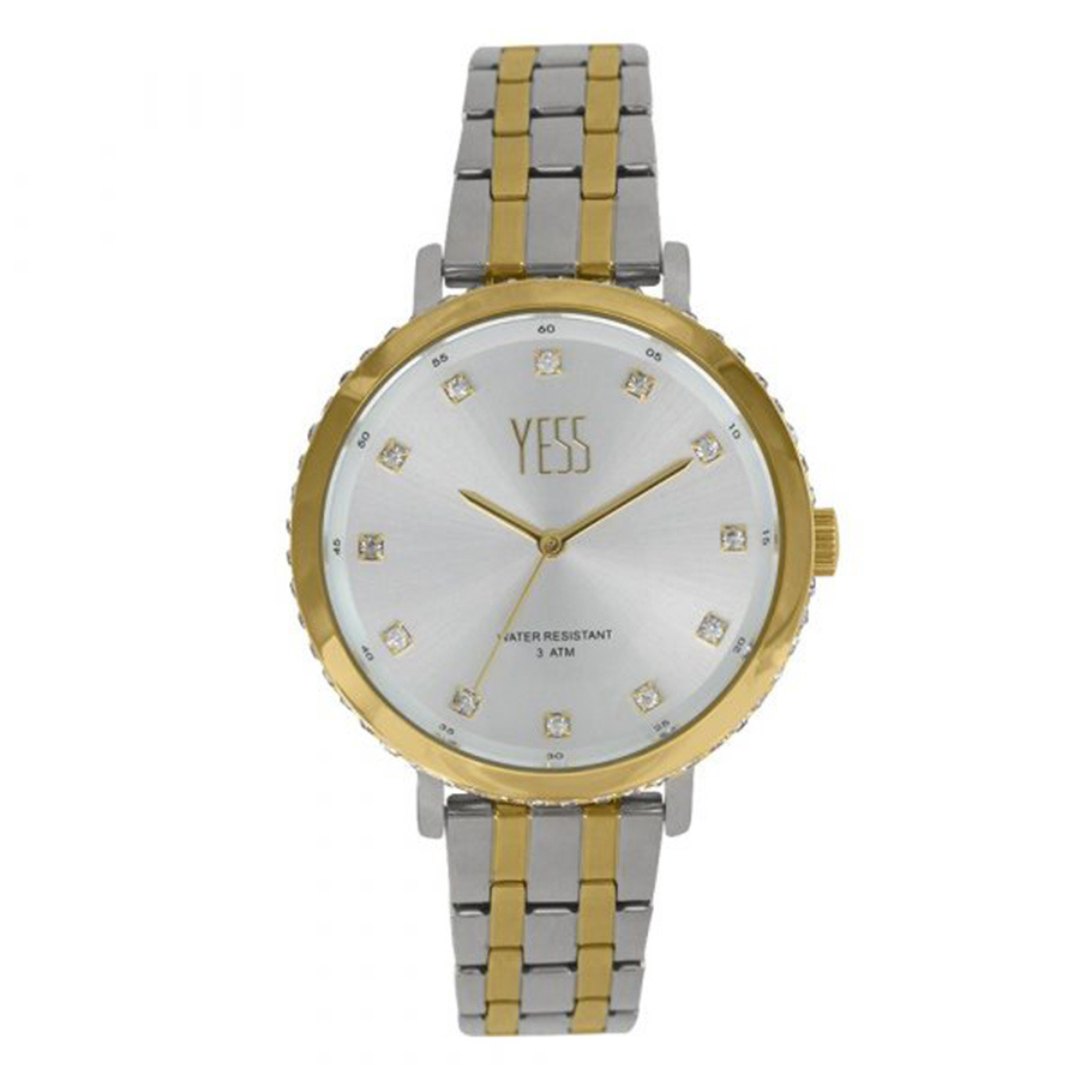 Reloj Yess Dama Metal Casual Circon Grande Analogico