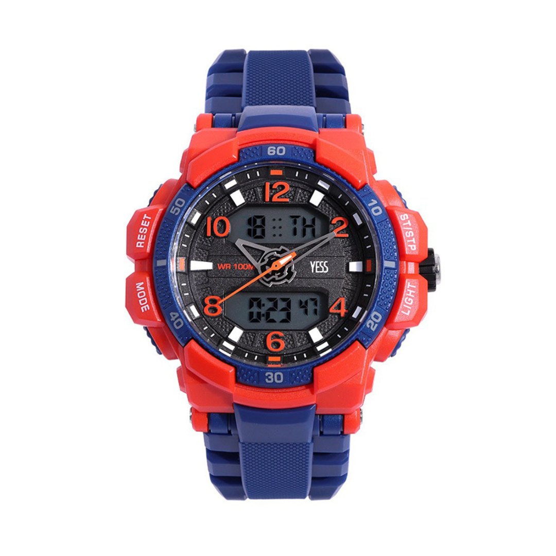 Reloj Yess Sport Caballero Grande Silicona Azul Caja Plastica AnalógicoDigital 10Atm