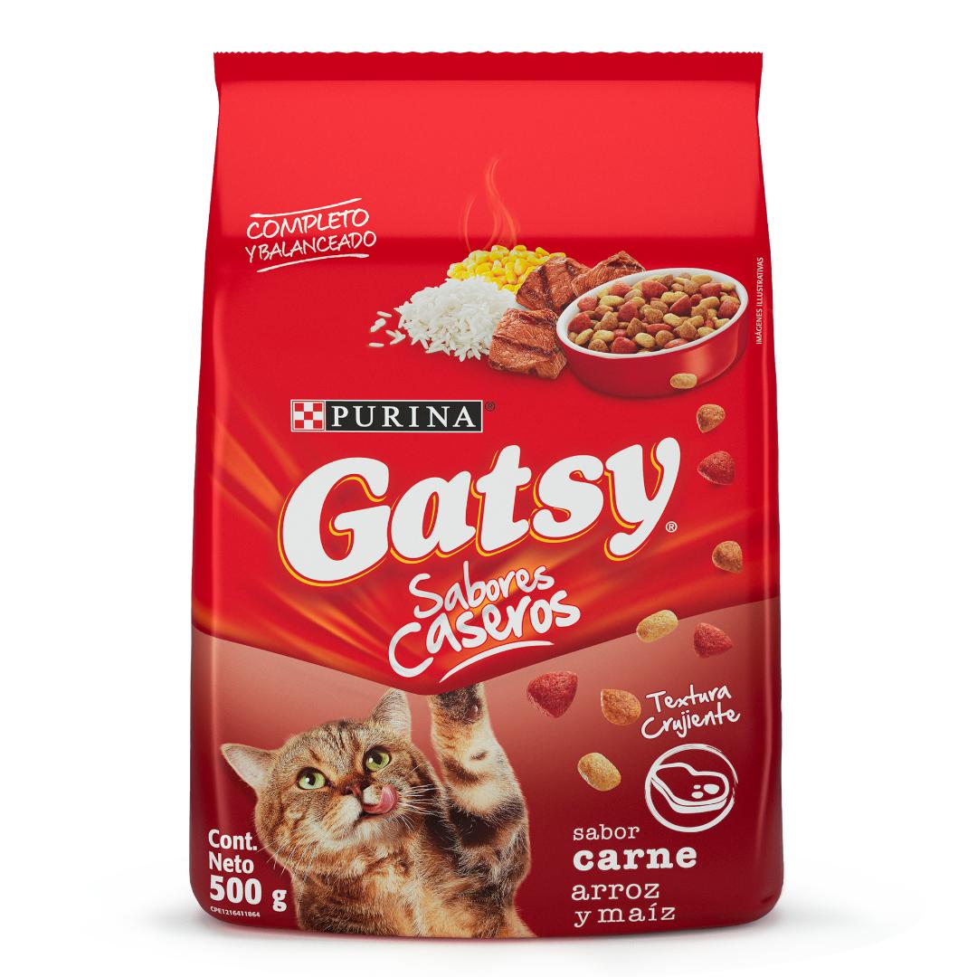 Alimento Para Gatos Adultos Gatsy Sabor A Carne Arroz Y Maiz 500Gr