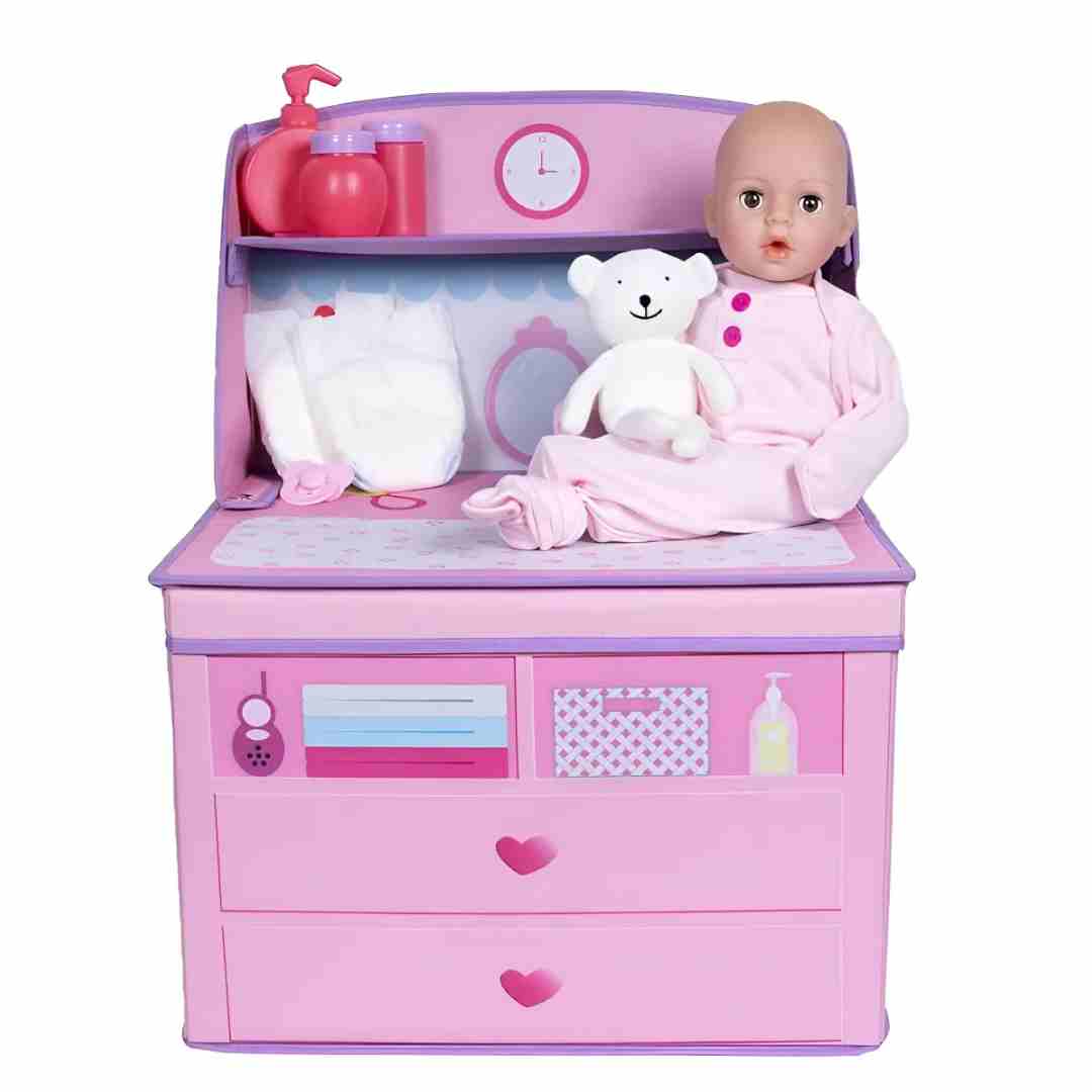 Muñeca Bebe Con Cambiador Almacenamiento Pañales Y Chupón