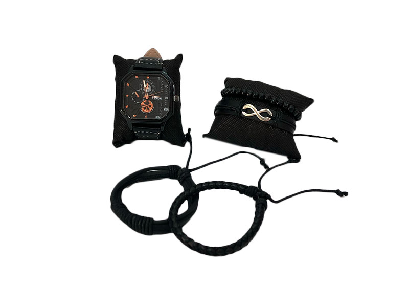CAJA REGALO CABALLERO NEGRO RELOJ+PULSERAS
