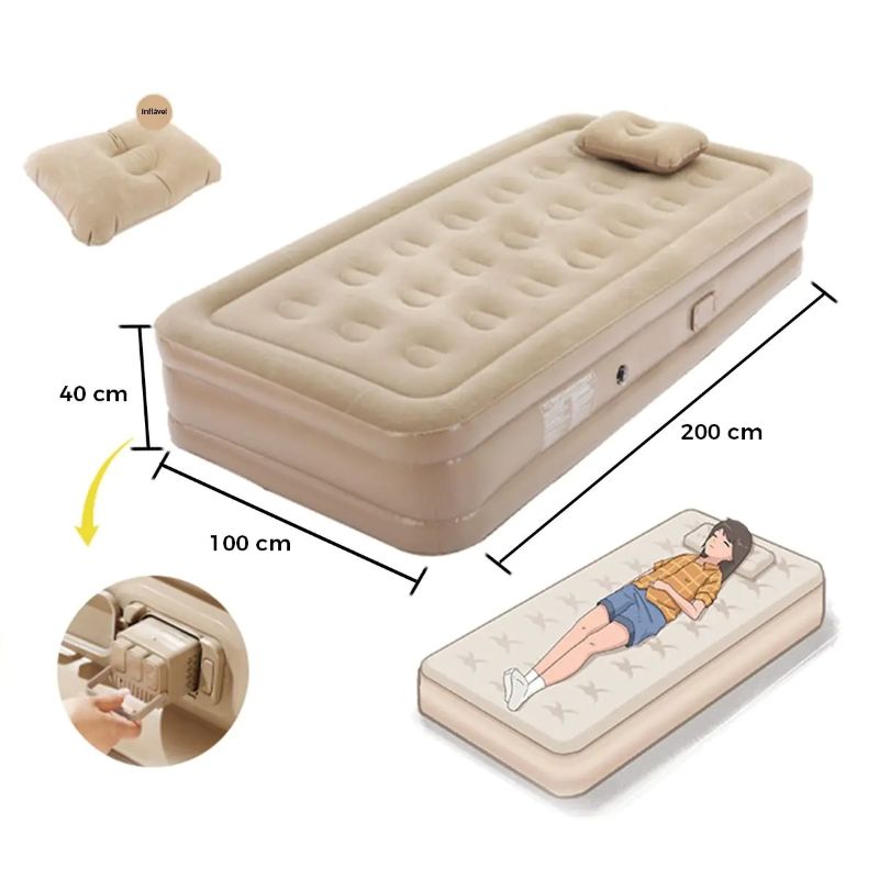 Colchón Inflable Individual Y Bateria Recargable Autoinflado 195X100X40CM - Vista 2