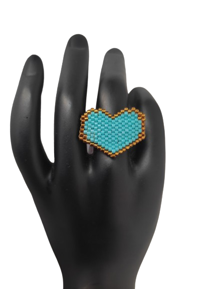 Anillo Corazón Grande Turquesa Talla 7