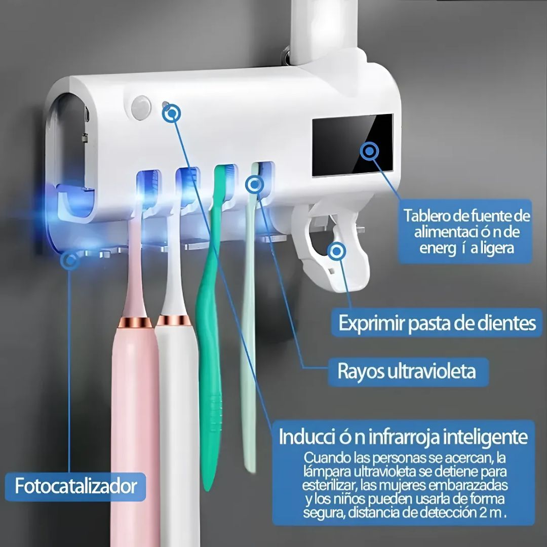 Porta Cepillo Con Esterilizador Uv Dispensador Automatico