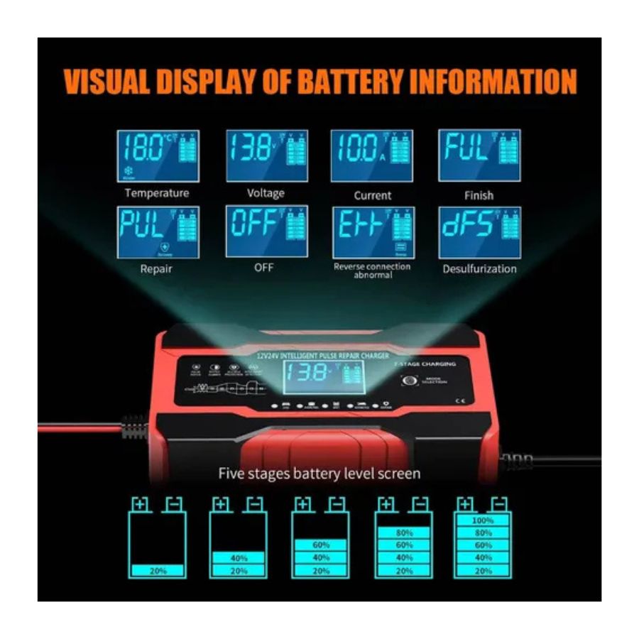 Cargador Bateria Portatil Inteligente Para Carro Moto 12v24v - Vista 3