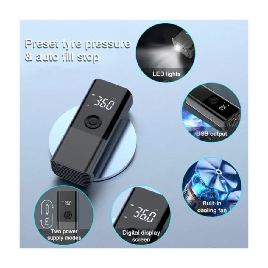Compresor De Auto Inflador Recargable Powerbank Usb Led - Vista 3