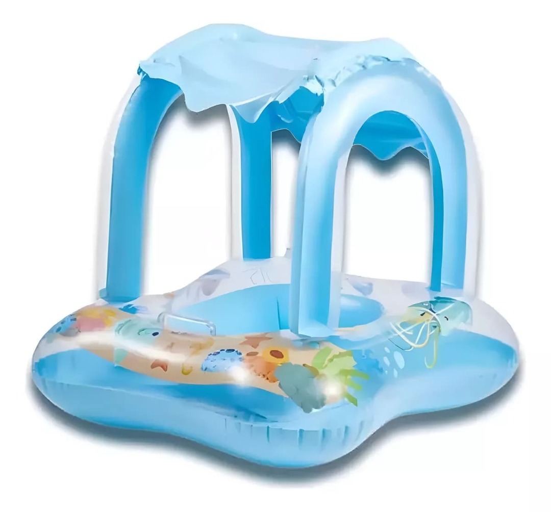 Flotador Baby Boat Salvavidas Bote Inflable Con Techo 80cm Azul