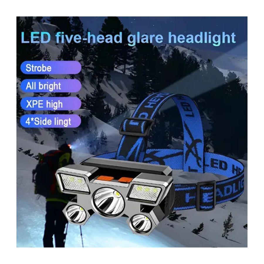 Linterna De Cabeza Recargable 5 Focos Camping Usb Led - Vista 5