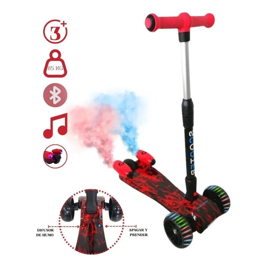 Monopatín Patineta Scooter Vapor Niños Bluetooth Música Led Rojo - Vista 3