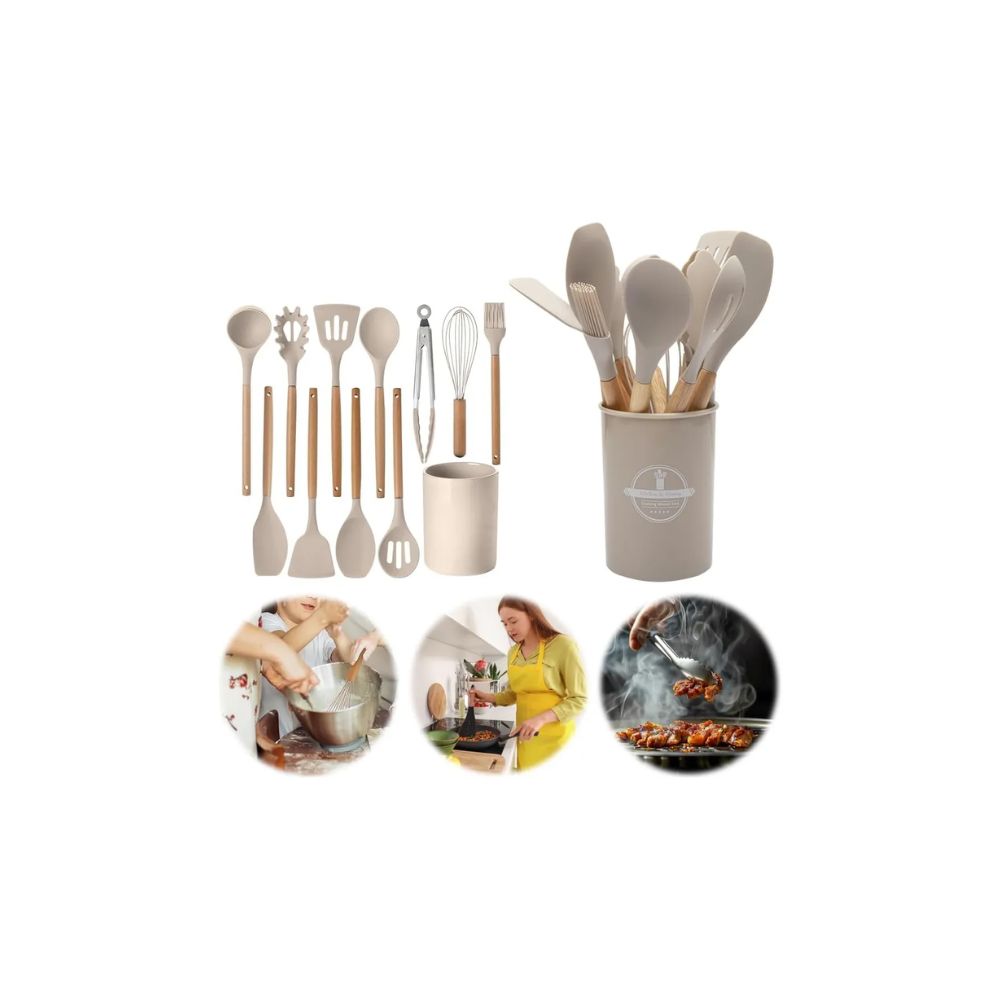 Set De Utensilios De Cocina Silicon Y Madera 12 Piezas beige - Vista 3