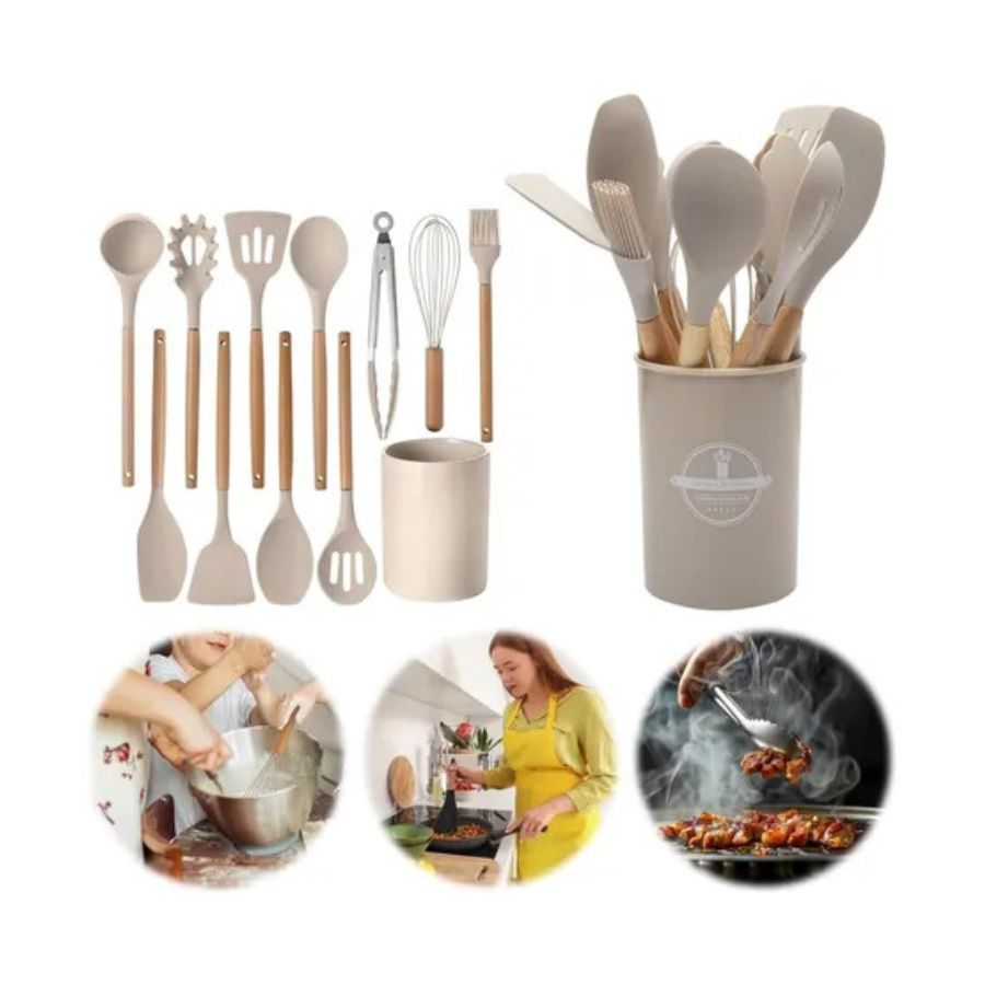 Set De Utensilios De Cocina Silicon Y Madera 12 Piezas - Vista 4