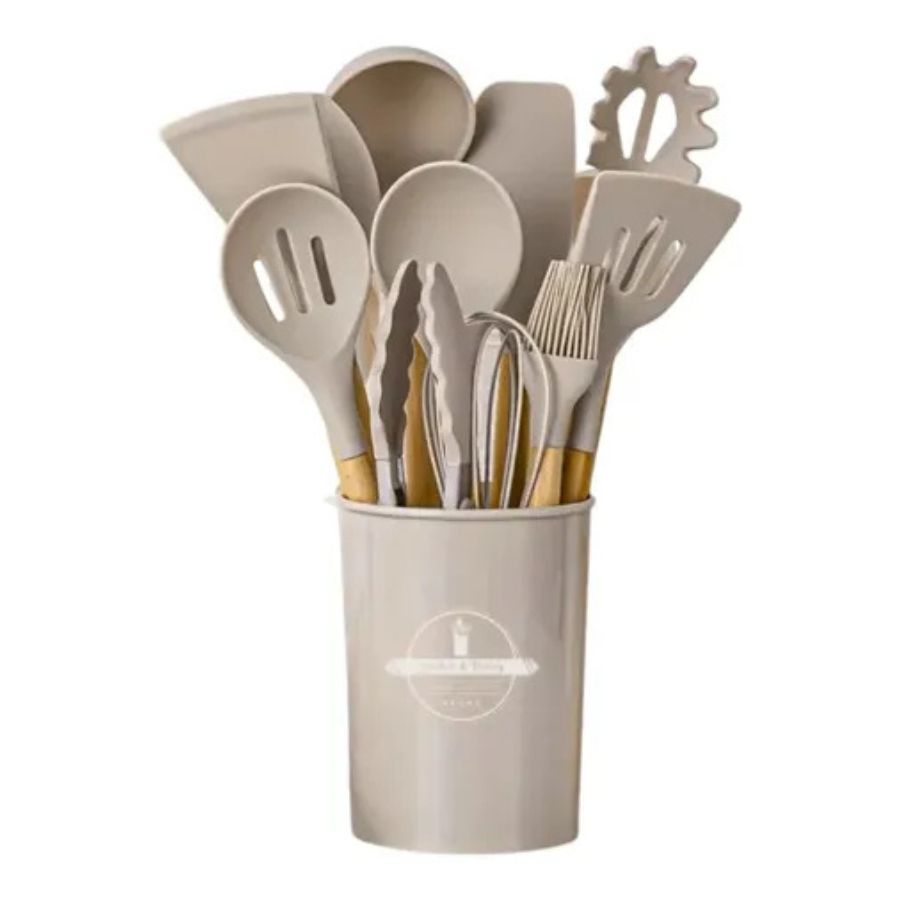 Set De Utensilios De Cocina Silicon Y Madera 12 Piezas