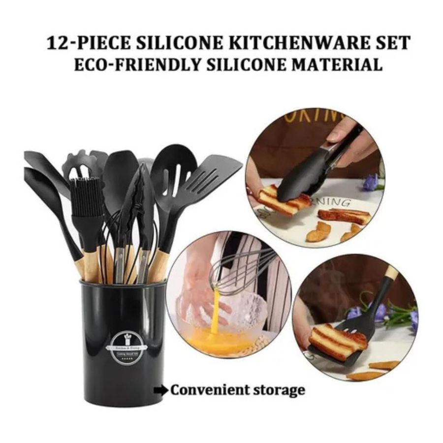Set De Utensilios De Cocina Silicon Y Madera 12 Piezas - Vista 6