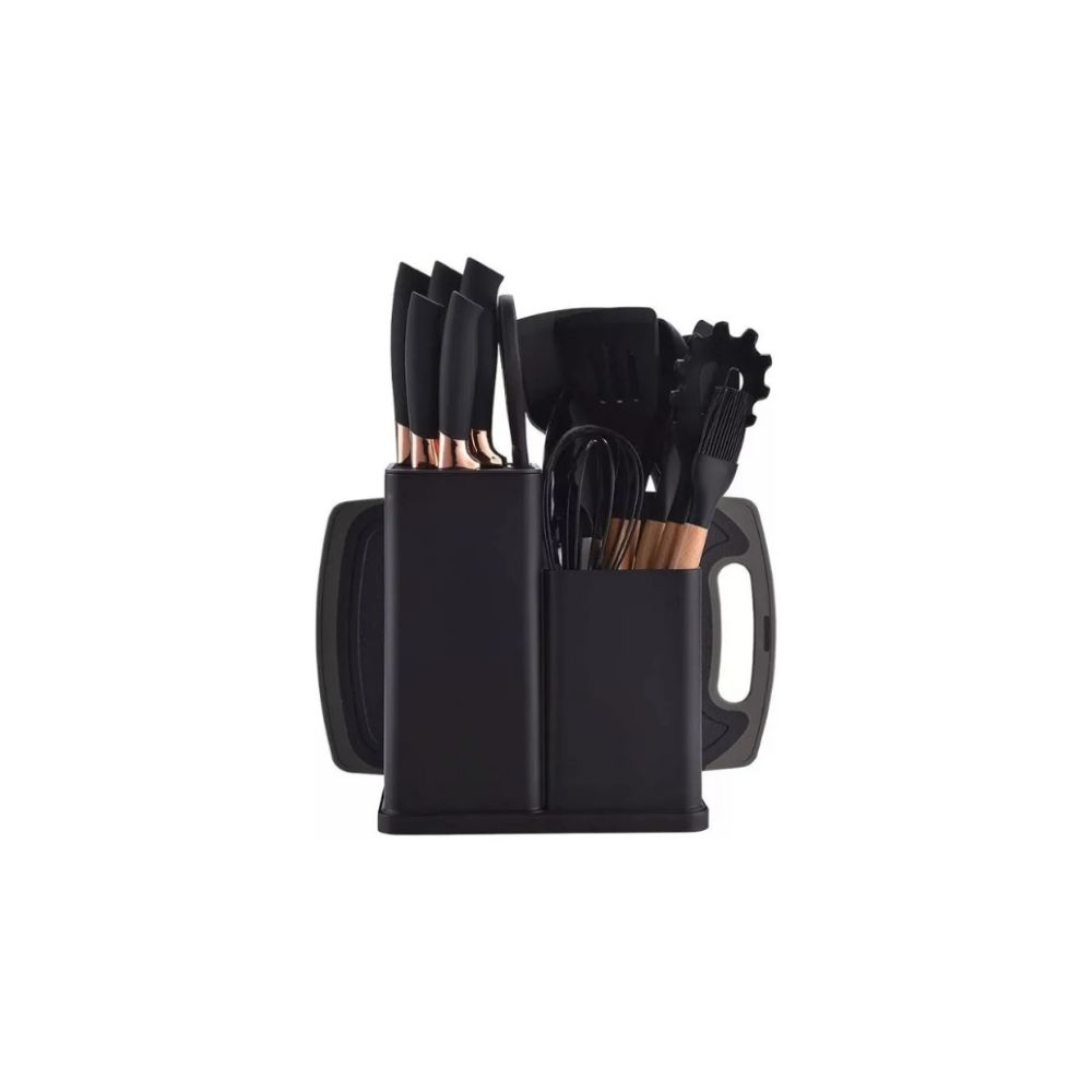 Set 19 Utensilios Cucharones De Silicona Kitchen Cuchillos Negro