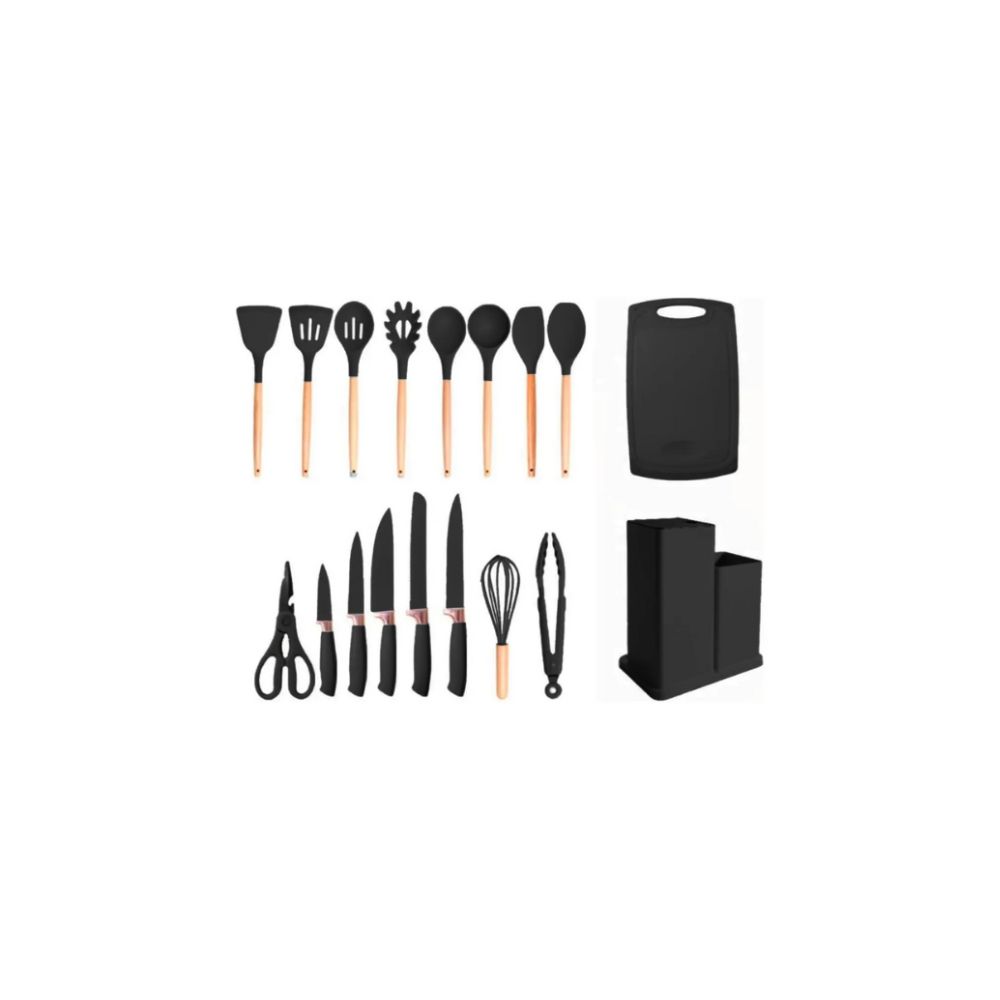 Set 19 Utensilios Cucharones De Silicona Kitchen Cuchillos Negro - Vista 3