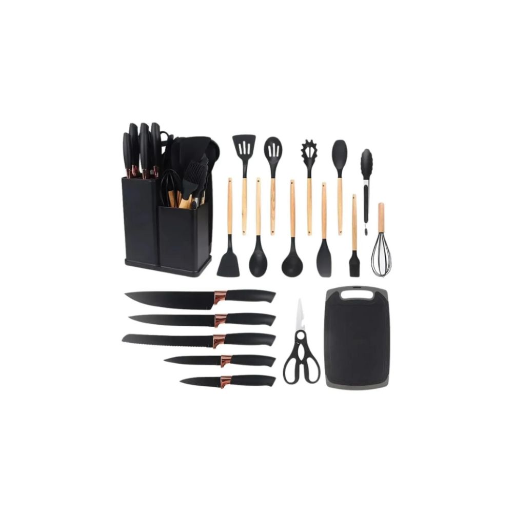 Set 19 Utensilios Cucharones De Silicona Kitchen Cuchillos Negro - Vista 2