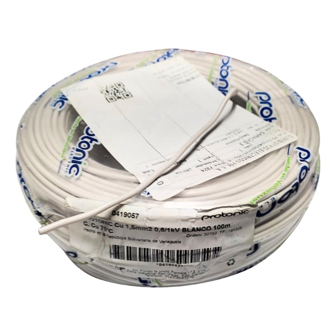 Cable Electricidad #14 1.5mm 100m Blanco 100% Cobre Protonic