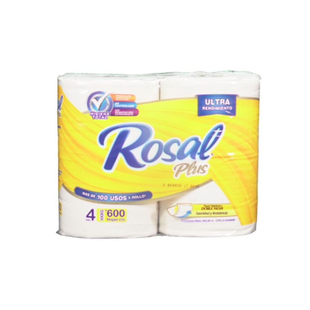 Papel Higiénico Rosal Plus 600 Hojas Paveca 4 Und
