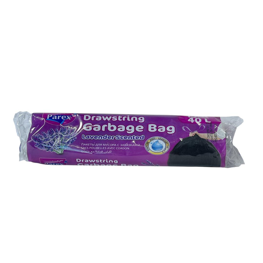 Bolsas de Basura Económica con Cordón Olor a Lavanda 55x60cm 40L Parex 15 Und