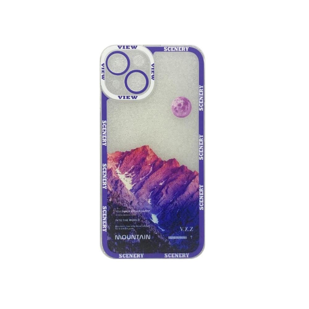 Forro Stickers iPhone 14 – Morado Montañas