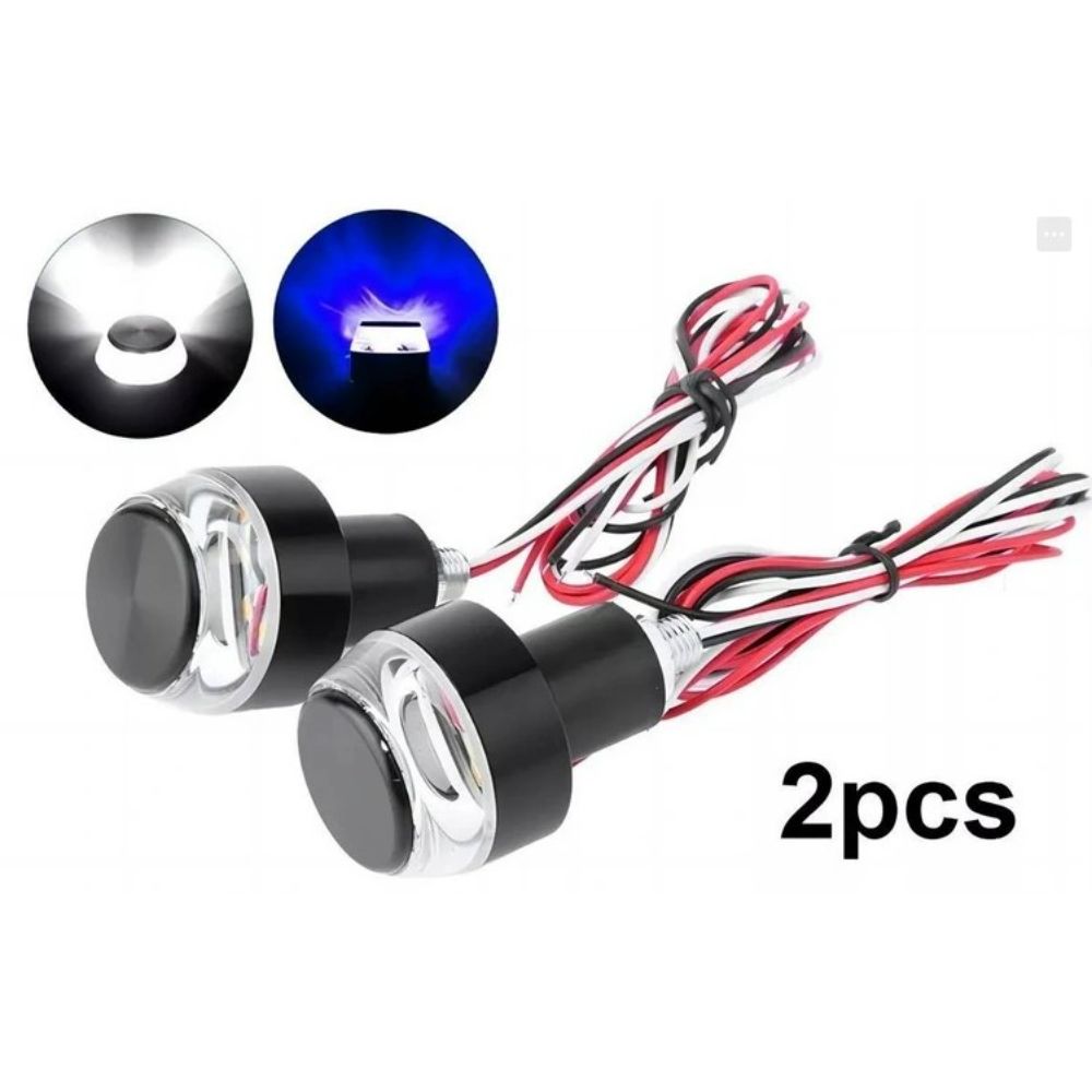 Contrapeso Manubrio Volante Con Luz Led Azul Par Pvc Universal Moto