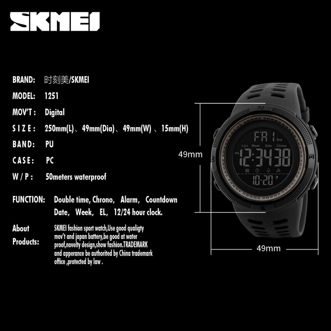 Reloj SKMEI 1251 Deportivo con Cronómetro y Resistencia 50M - Vista 4
