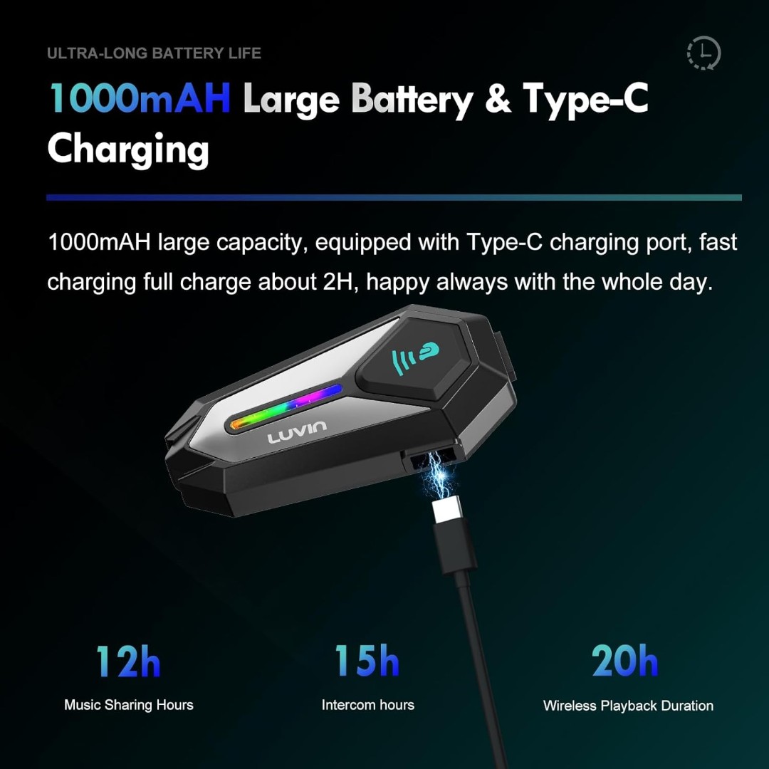 Intercomunicador para Casco Moto Freedconn LUVIN G8 Alcance 300 m, Bluetooth 5.3, Batería 1000 mAh - Vista 5