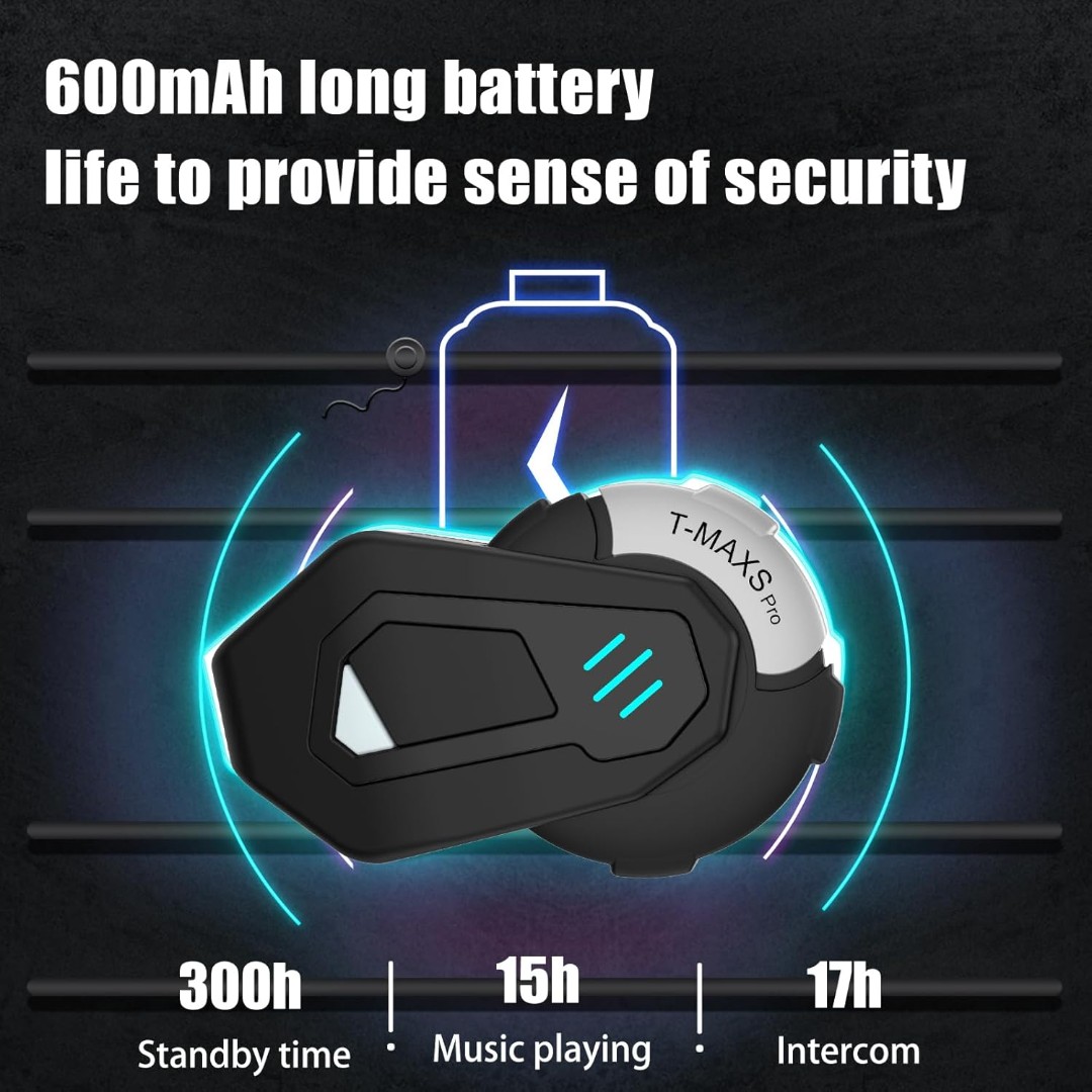 Intercomunicador para Casco Moto FreedConn TMAX S PRO Alcance 1.2 km, Bluetooth 5.0, Batería 570 mAh - Vista 6