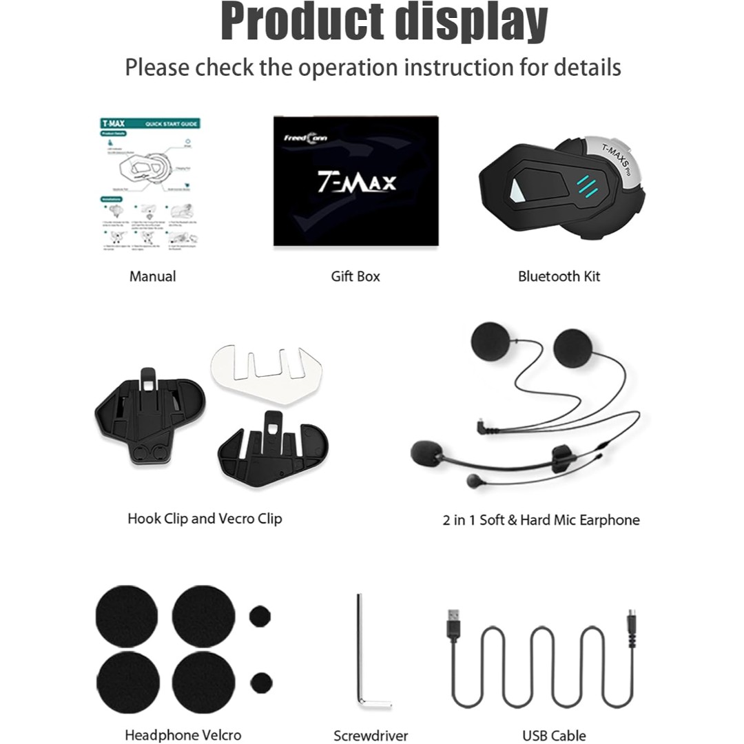 Intercomunicador para Casco Moto FreedConn TMAX S PRO Alcance 1.2 km, Bluetooth 5.0, Batería 570 mAh - Vista 8