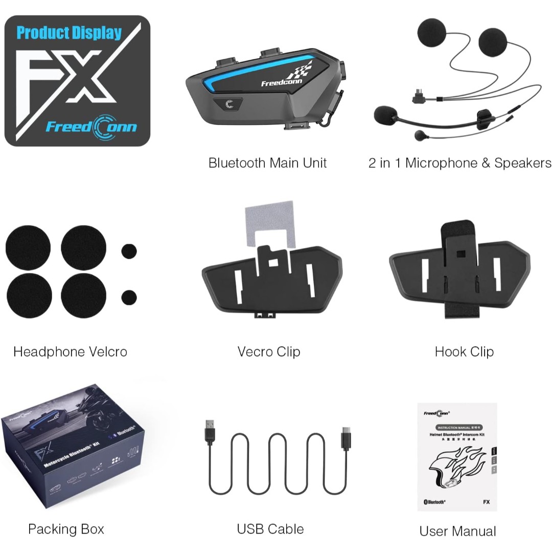 Intercomunicador para Casco Moto FreedConn FX Alcance 1 km, Batería 1100 mAh - Vista 5