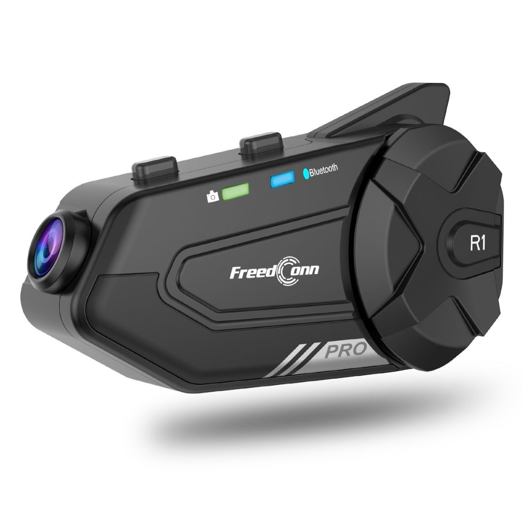 Intercomunicador para Casco Moto FreedConn R1 PRO Cámara 2K, Alcance 1 km, Bluetooth 5.0, Batería 1500 mAh