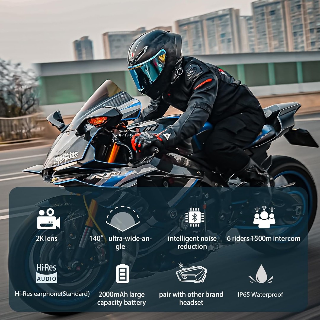 Intercomunicador para Casco Moto FreedConn R3 PRO Cámara 2K, Alcance 1 km, Batería 2000 mAh - Vista 2