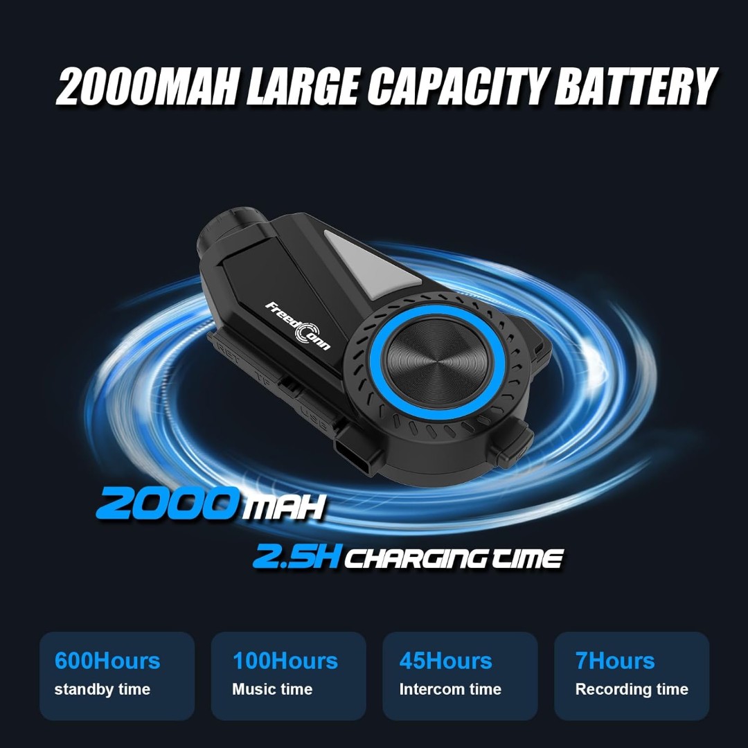 Intercomunicador para Casco Moto FreedConn R3 PRO Cámara 2K, Alcance 1 km, Batería 2000 mAh - Vista 4