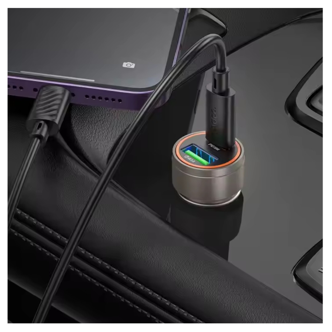 Cargador de Teléfono Hoco Z57A para Carro – USB-C PD30W + USB-A QC3.0 | Carga Rápida Segura - Vista 2