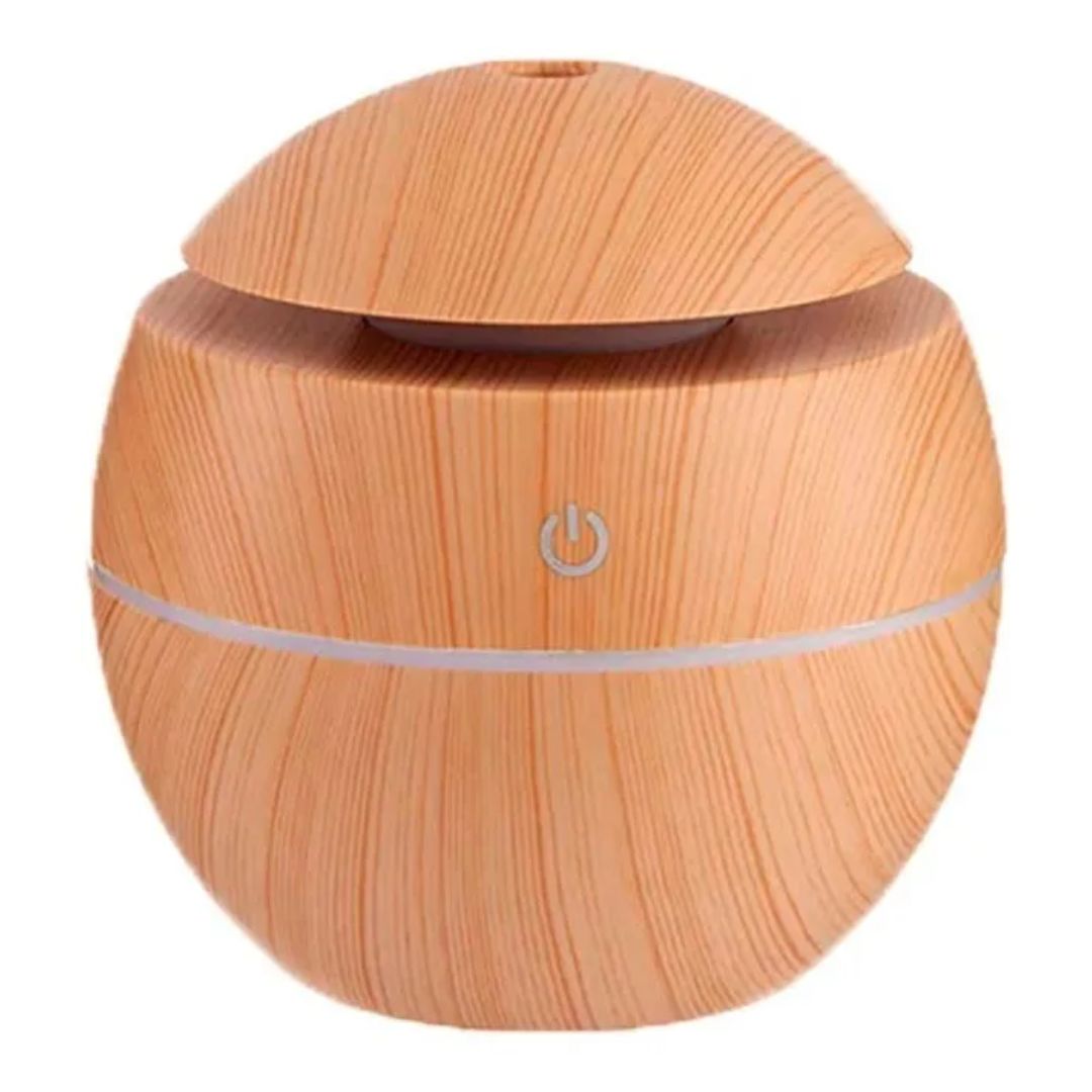 Humidificador Difusor De Aromas Redondo Madera Usb Con Luz