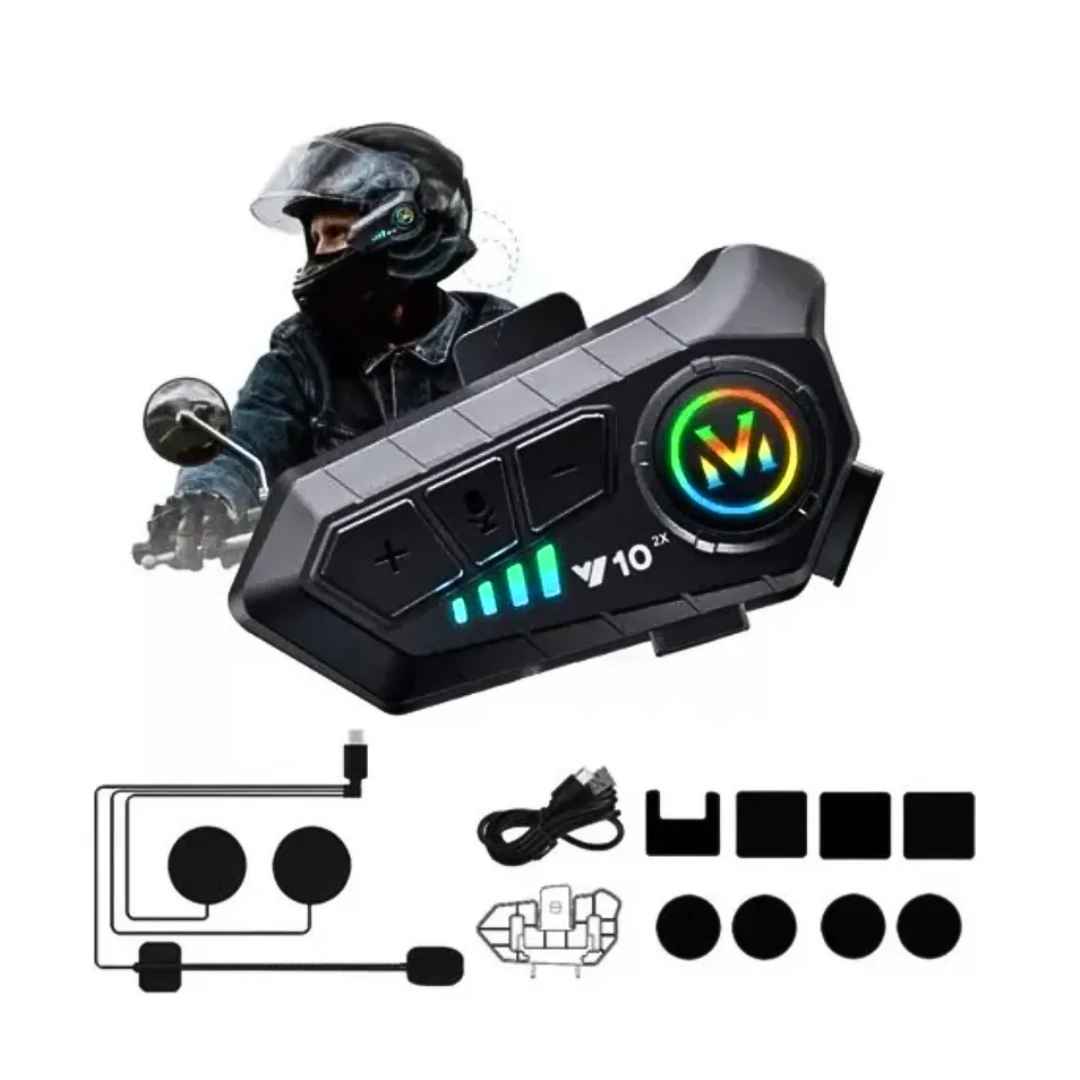 Audifono Inalambrico Intercomunicador V10 2x Moto Bluetooth