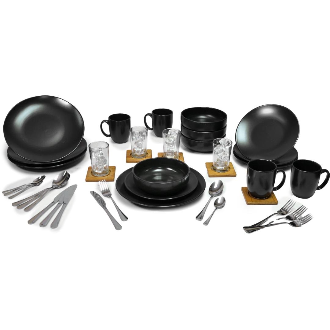 VAJILLA PARA 4 PERSONAS DE 36 PZAS EN COLOR NEGRO