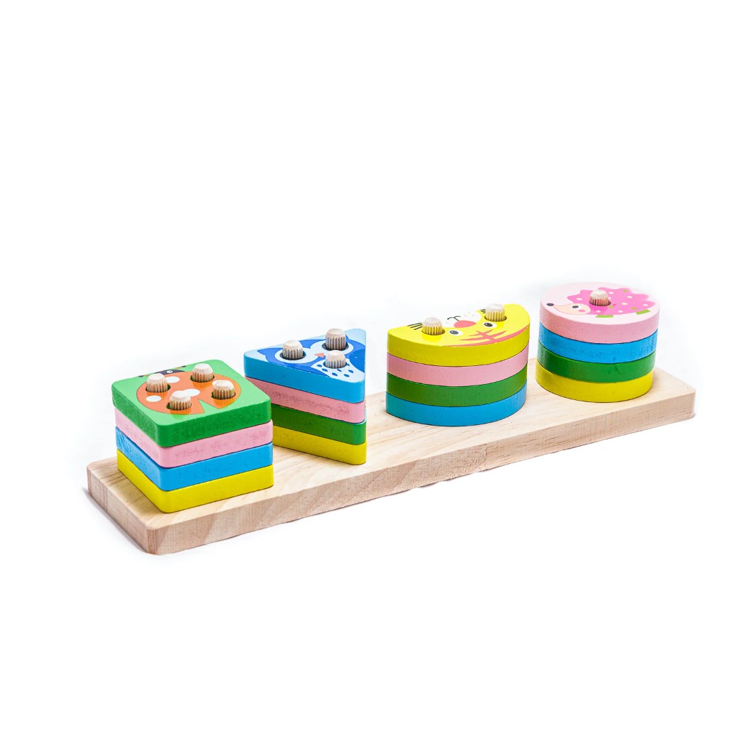 Apilable de Figuras de Madera – Clasificador Educativo 16 Piezas