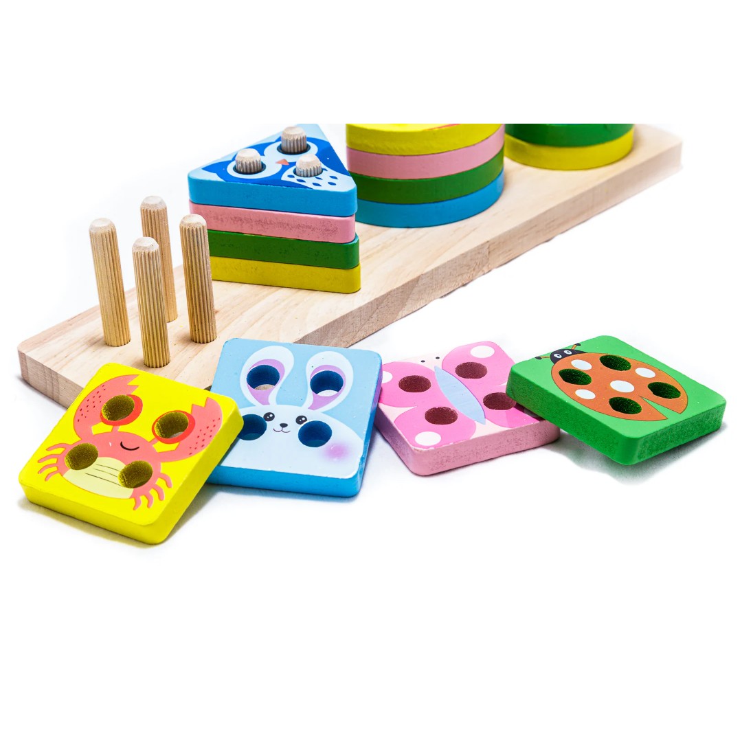 Apilable de Figuras de Madera – Clasificador Educativo 16 Piezas - Vista 3