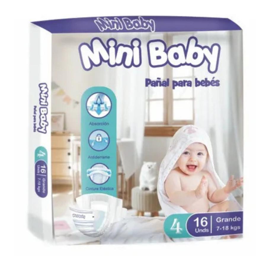 Pañal desechable marca Mini Baby Talla G 7-18 Kg 16 Unidades
