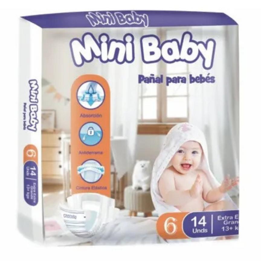 Pañal desechable marca Mini Baby Talla XXG +13 Kg 14 Unidades