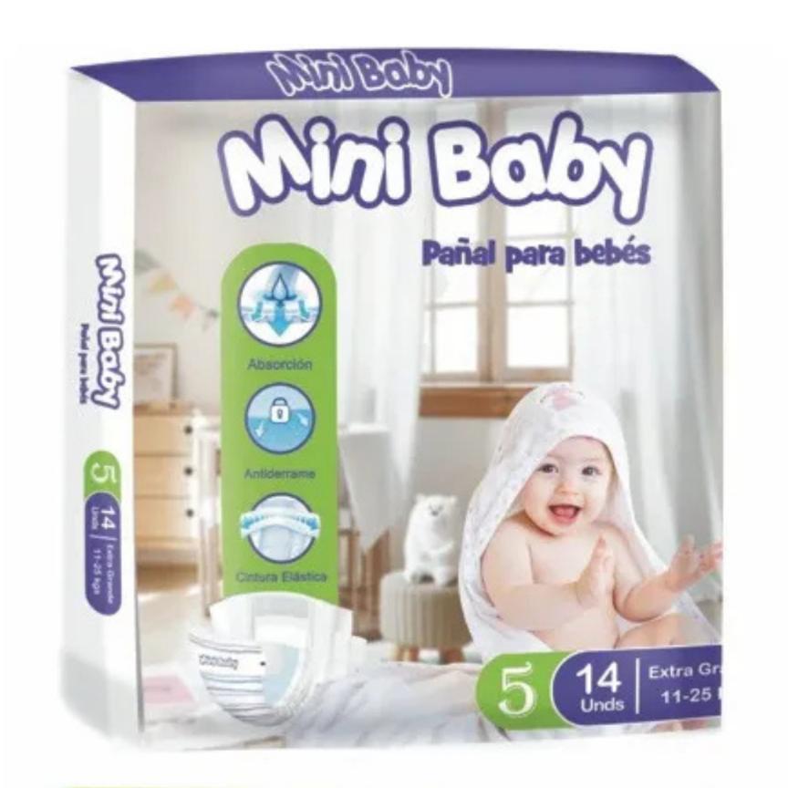 Pañal desechable marca Mini Baby Talla XG 11-25 Kg 14 Unidades